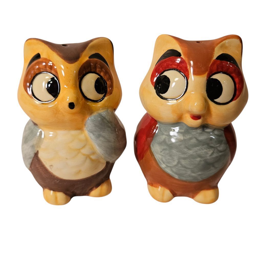 Ceramic Pfaltzgraff Cute‎ Owl Salt and Pepper Shakers Retro Kitchen Decor 3 in.